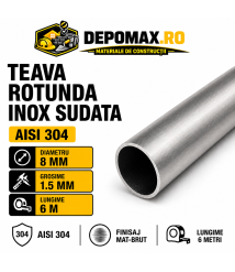 Teava rotunda inox sudata AISI 304, 8 x 1.5 mm, 6 metri